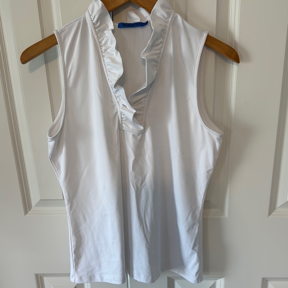 J. McLaughlin White Catalina Cloth Ruffled Sleeveless Top